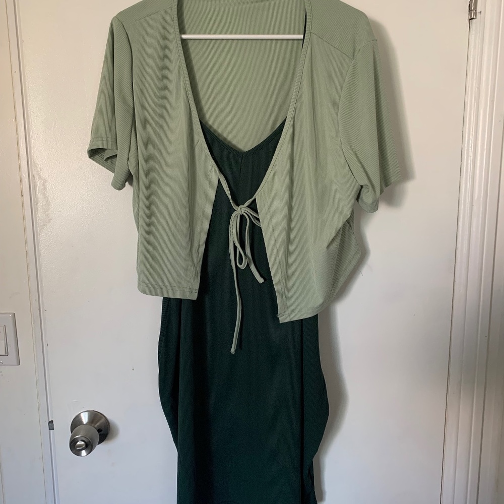 2 piece green dress set